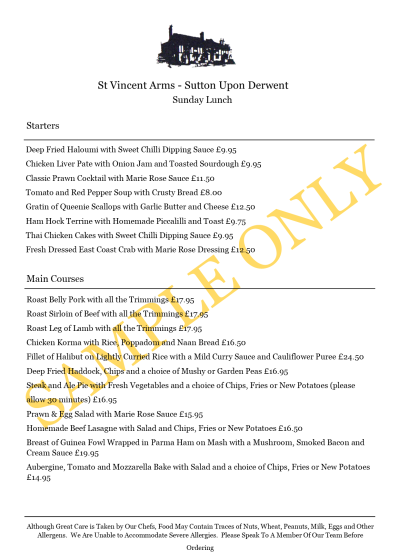Sunday Lunch sample 